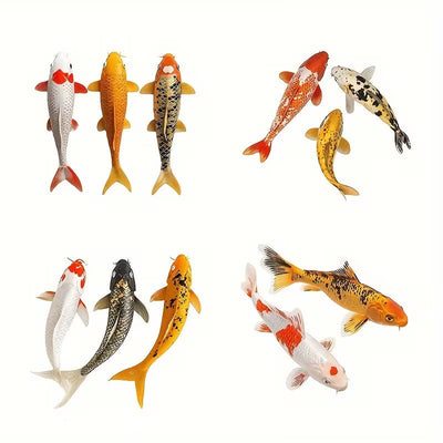 Set of colorful miniature koi fish figurines in various patterns